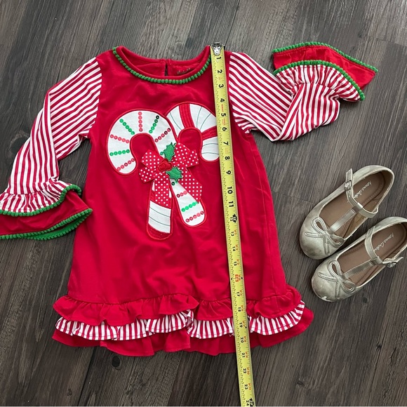 Candy Cane Appliqué Ruffle Holiday Dress - Picture 3 of 5